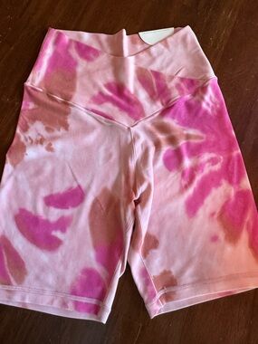 AERIE Pink & Brown Tie-Dye High-Waist Bike Shorts L